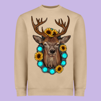 Deer Gemstone Sunflower Heavyweight Sweatshirt Designed By Jahusdesignshop