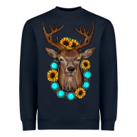 Navy deer gemstone sunflower Heavyweight Sweatshirt - JahusDesignShop