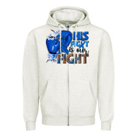 Oatmeal Heather his fight is our fight colon cancer blue ribbon Zipper Hoodie - NancyCooperArtShop