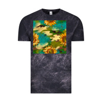 Cloud Black camouflage turquoise glitter sunflowers seamless pattern Vintage Tee - BundleAndBundleShop