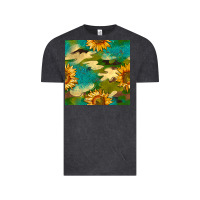 Vintage Black camouflage turquoise glitter sunflowers seamless pattern Vintage Tee - BundleAndBundleShop
