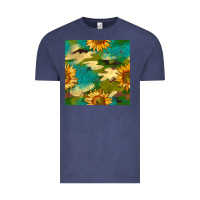 Vintage Denim camouflage turquoise glitter sunflowers seamless pattern Vintage Tee - BundleAndBundleShop