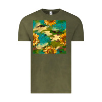 Vintage Olive camouflage turquoise glitter sunflowers seamless pattern Vintage Tee - BundleAndBundleShop