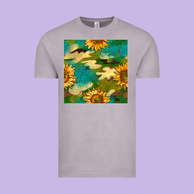 Camouflage Turquoise Glitter Sunflowers Seamless Pattern Vintage Tee Designed By Bundleandbundleshop