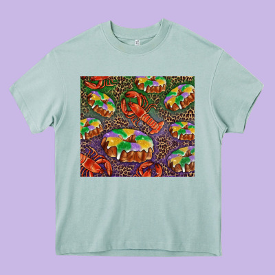 Heavy Core Tee Mardi gras king cake and crawfish