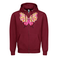 Burgundy Pink ribbon Breast Cancer butterfly Zipper Hoodie - NancyCooperArtShop