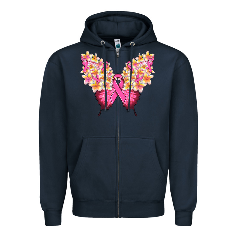 Pink Ribbon Breast Cancer Butterfly Zipper Hoodie by NancyCooperArtShop | Teevron