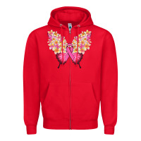 Red Pink ribbon Breast Cancer butterfly Zipper Hoodie - NancyCooperArtShop