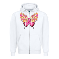 White Pink ribbon Breast Cancer butterfly Zipper Hoodie - NancyCooperArtShop