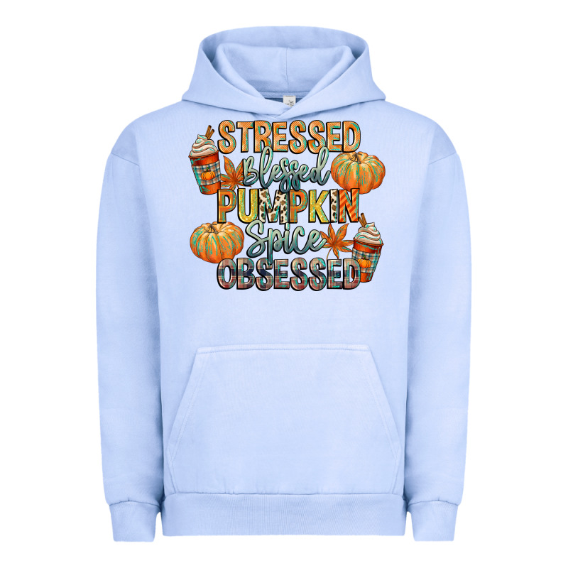 Stressed Blessed Pumpkin Spice Obsessed Urban Hoodie by CowGirlArtShop | Teevron