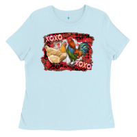Baby Blue xoxo rooster and chicken Ladies Tee - RanaPortraitStore