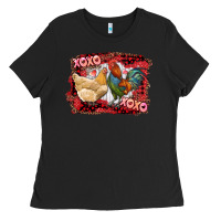 Black xoxo rooster and chicken Ladies Tee - RanaPortraitStore