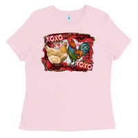 Bubblegum Pink xoxo rooster and chicken Ladies Tee - RanaPortraitStore