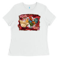 White xoxo rooster and chicken Ladies Tee - RanaPortraitStore