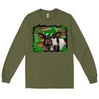 Army Green st Patricks cow with leopard background holstein cow Long Sleeve Tee - Jasminsmagicworld
