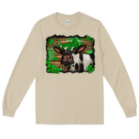 Mushroom st Patricks cow with leopard background holstein cow Long Sleeve Tee - Jasminsmagicworld
