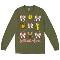 Army Green softball coquette bow Long Sleeve Tee - JahusDesignShop
