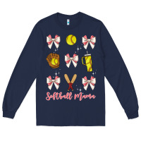 Navy softball coquette bow Long Sleeve Tee - JahusDesignShop