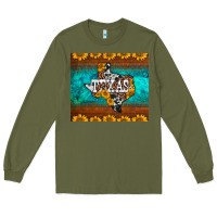 Army Green sunflowers cowhide leopard texas map Long Sleeve Tee - BarkalooDesign