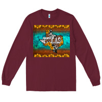 Burgundy sunflowers cowhide leopard texas map Long Sleeve Tee - BarkalooDesign