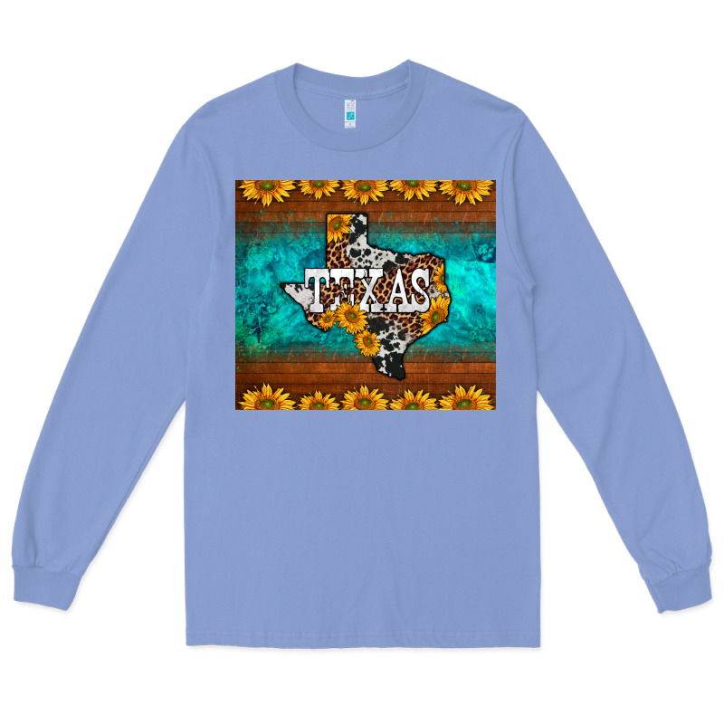 Sunflowers Cowhide Leopard Texas Map Long Sleeve Tee by BarkalooDesign | Teevron