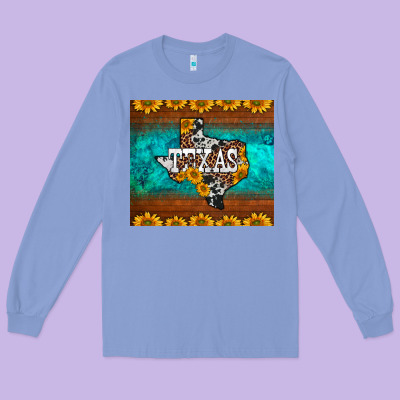Sunflowers Cowhide Leopard Texas Map Long Sleeve Tee Designed By Barkaloodesign