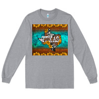 Heather Grey sunflowers cowhide leopard texas map Long Sleeve Tee - BarkalooDesign