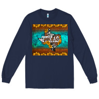 Navy sunflowers cowhide leopard texas map Long Sleeve Tee - BarkalooDesign