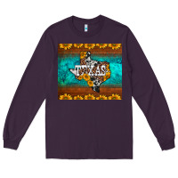 Plum sunflowers cowhide leopard texas map Long Sleeve Tee - BarkalooDesign