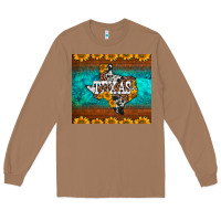 Toasted Coconut sunflowers cowhide leopard texas map Long Sleeve Tee - BarkalooDesign