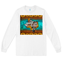 White sunflowers cowhide leopard texas map Long Sleeve Tee - BarkalooDesign