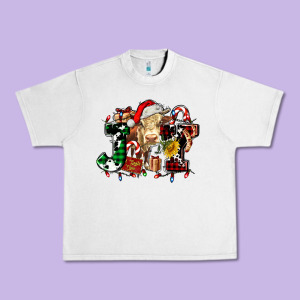 Joy And Cow Christmas Candies And Letters Urban Heavy Tee Designed By Adodesignshop