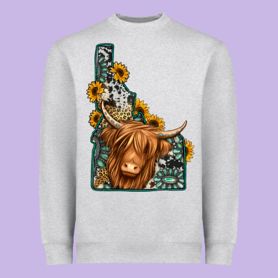 Idaho Map Long Haired Cow Heavyweight Sweatshirt Designed By Jasminsmagicworld