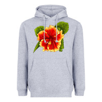 Heather Grey Hawaiian Hibiscus Flower Heavyweight Hoodie - LillyAllenDesigns