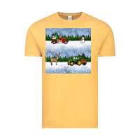 Vintage Mustard christmas snow truck seamless pattern Vintage Tee - BundleAndBundleShop