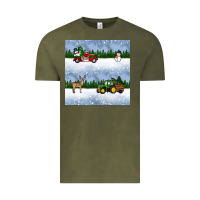 Vintage Olive christmas snow truck seamless pattern Vintage Tee - BundleAndBundleShop