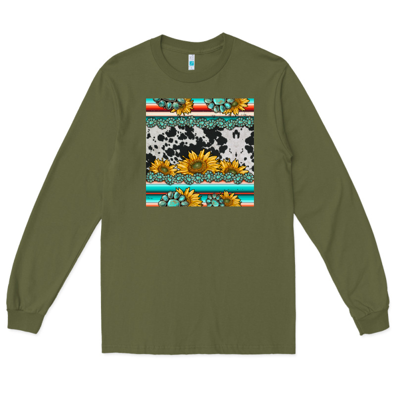 Sunflower Cowhide Serape Coaster Long Sleeve Tee by BarkalooDesign | Teevron
