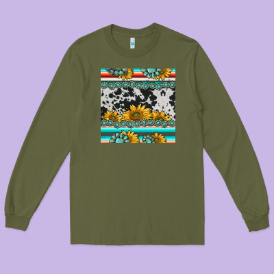 Sunflower Cowhide Serape Coaster Long Sleeve Tee Designed By Barkaloodesign