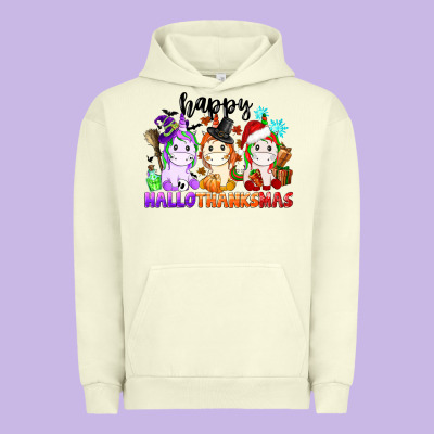 Happy Hallothanksmas Unicorn Urban Hoodie Designed By Cowgirlartshop