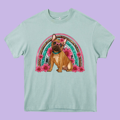 French Bulldog Floral Rainbow Heavy Core Tee Designed By Artiststas