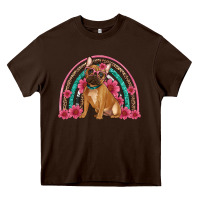 Chocolate Brown french bulldog floral rainbow Heavy Core Tee - Artiststas