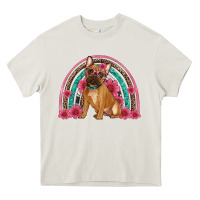 Cream french bulldog floral rainbow Heavy Core Tee - Artiststas