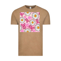 Vintage Coffee breast cancer awareness with daisy and heart seamless pattern Vintage Tee - BundleAndBundleShop