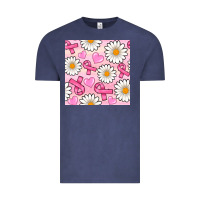 Vintage Denim breast cancer awareness with daisy and heart seamless pattern Vintage Tee - BundleAndBundleShop