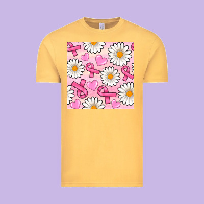 Breast Cancer Awareness With Daisy And Heart Seamless Pattern Vintage Tee Designed By Bundleandbundleshop