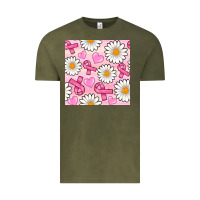 Vintage Olive breast cancer awareness with daisy and heart seamless pattern Vintage Tee - BundleAndBundleShop