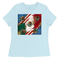 Baby Blue American with mexican flag Ladies Tee - RanaPortraitStore