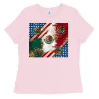 Bubblegum Pink American with mexican flag Ladies Tee - RanaPortraitStore