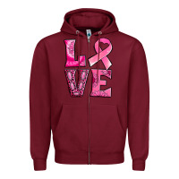 Burgundy Breast Cancer love Zipper Hoodie - NancyCooperArtShop