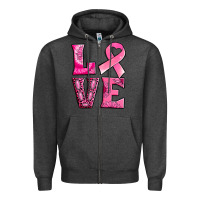 Charcoal Heather Breast Cancer love Zipper Hoodie - NancyCooperArtShop
